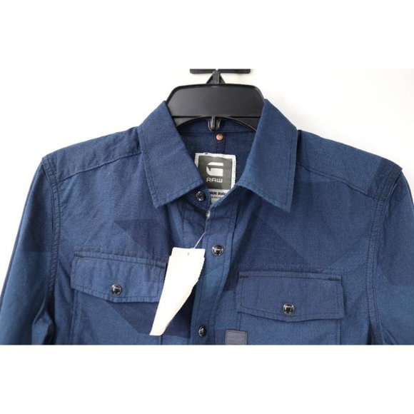 NWT G-Star RAW Shirt Mens Small Landoh Long Sleeve Button Up Dark Blue geometric - Picture 3 of 16